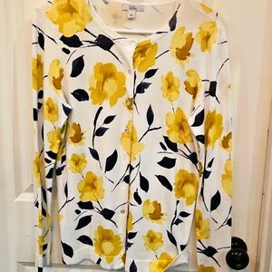 Croft and borrow super soft cardigan sweater white with yellow flowers